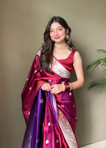 Rose Motif Red Dual Tone Banarasi Saree