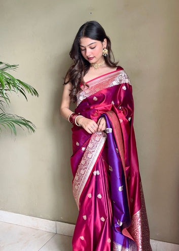 Rose Motif Red Dual Tone Banarasi Saree